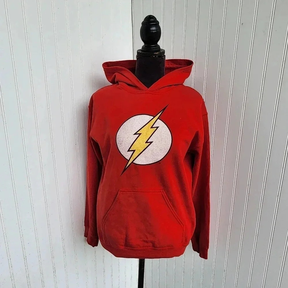 Vtg DC Comics By Gildan The Flash Hoodie Red Thunder Sz S